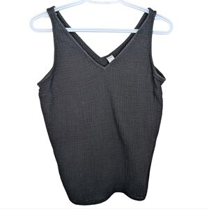 Old Navy Black Gauze Cotton Double V Neck Sleeveless Tank Top Women Small